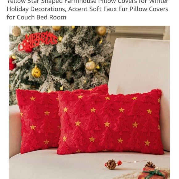 Festive Red and Gold Star Holiday Pillow Covers 12x20 set of 4 pillows - Picture 1 of 4